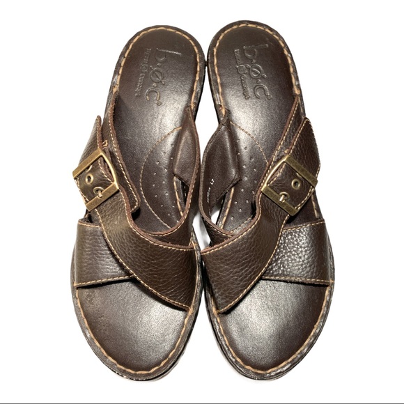 B.O.C. Leather CrissCross Buckle Slip Sandal Wedge Shoe Flat - Picture 2 of 6